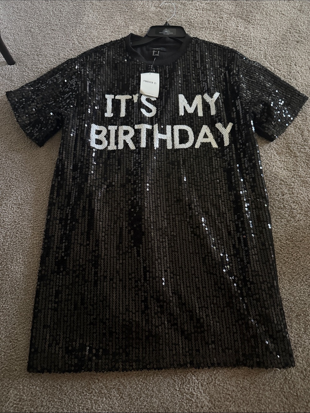 Forever 21 Black Sequin Party Top with White Lettering